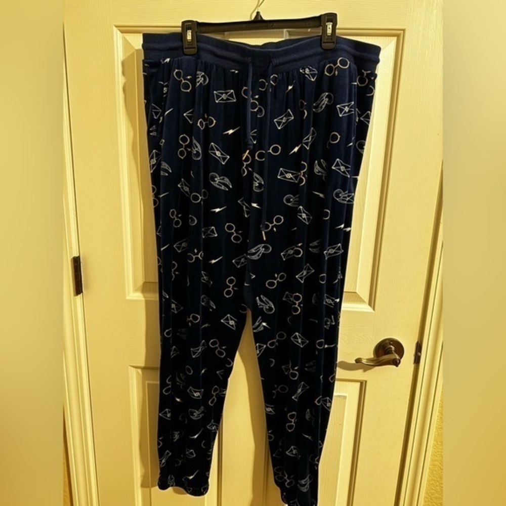 Harry Potter Blue Elastic Drawstring Waist Plush Pajama Pants Pockets Plus 2X